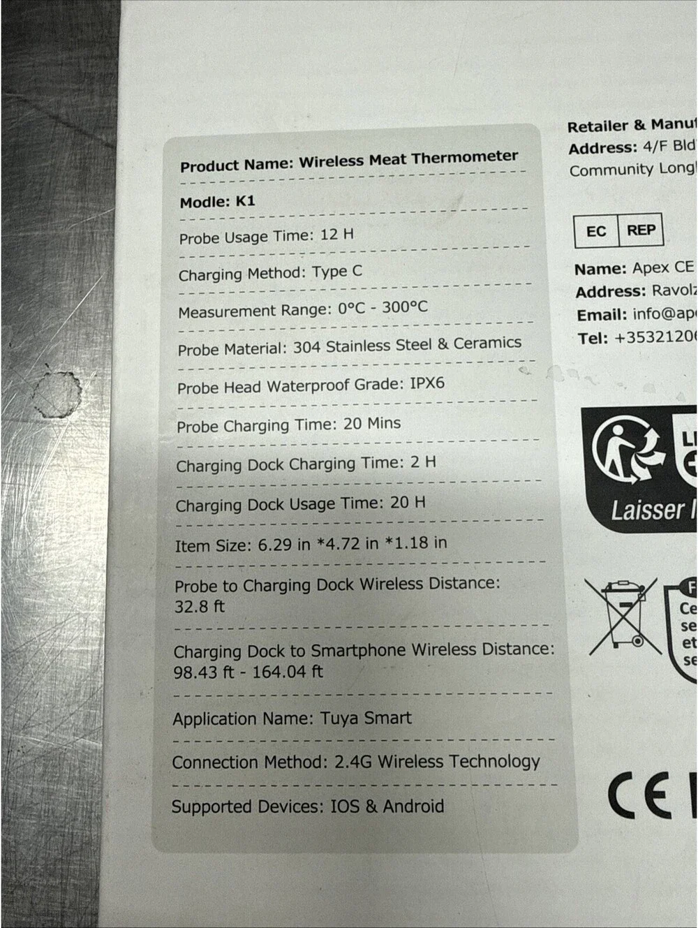 AlfaBot K1 Wireless Meat Thermometer Oven & Grill w/ Dual Probes BT APP Control